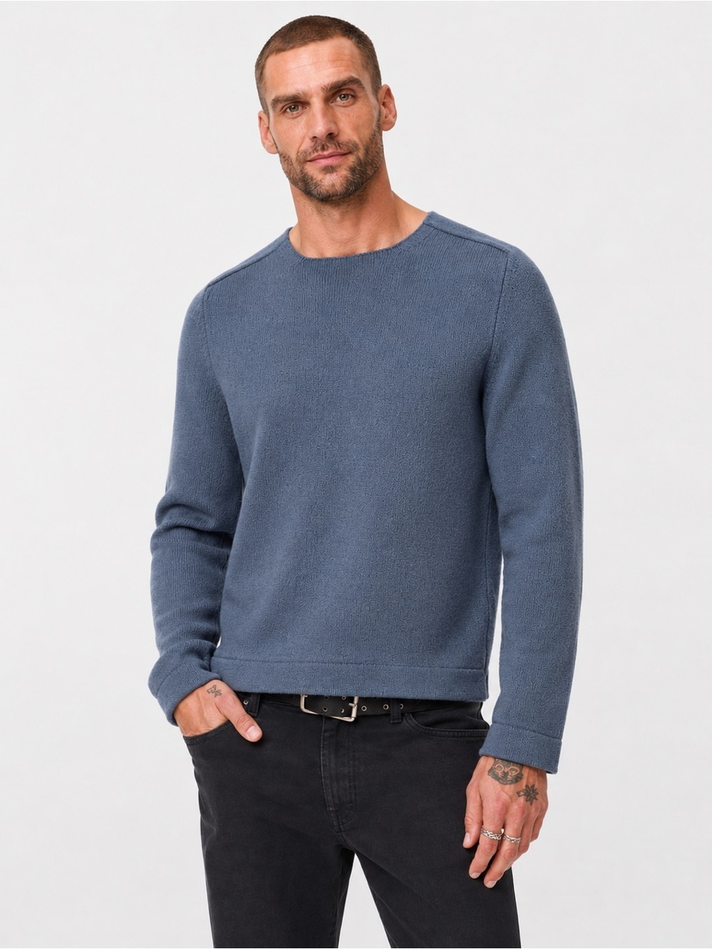 John Varvatos Made In Italy Thick Wool Blue/Gray Blend Sweater M